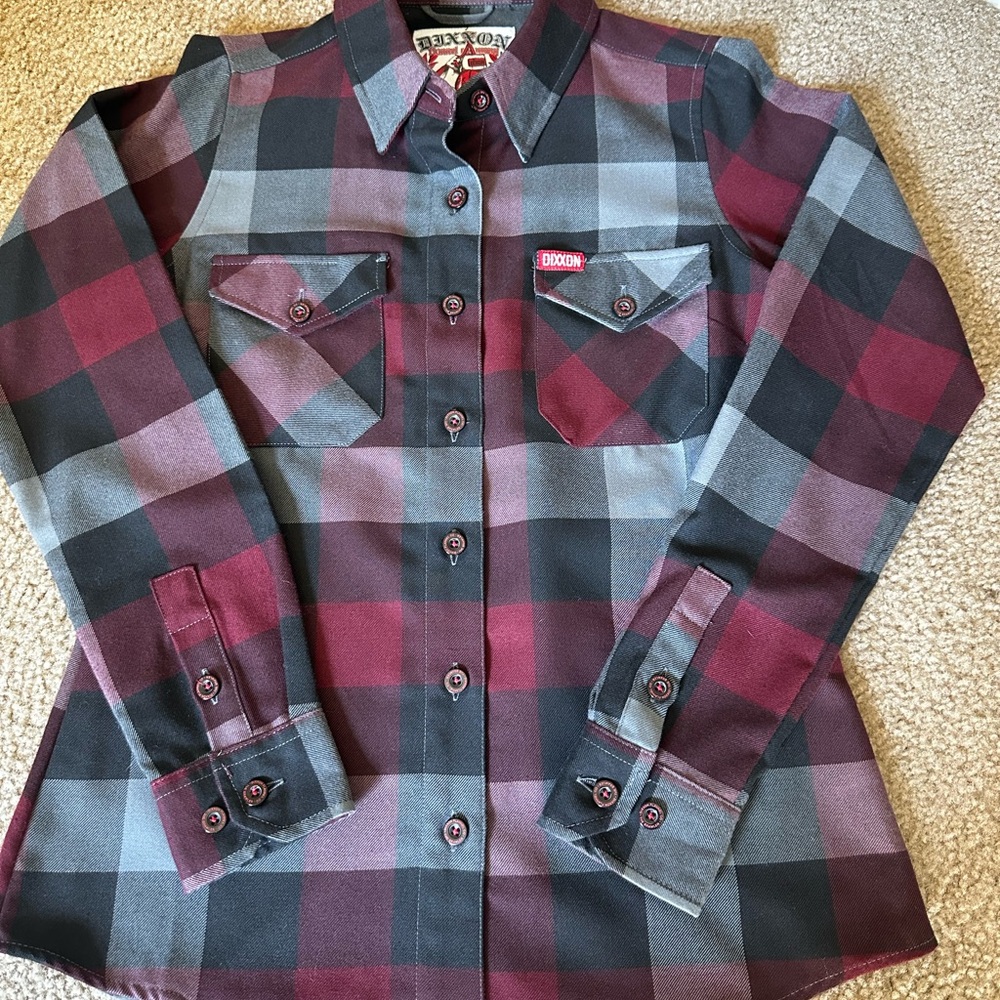 DIXXON Burgundy and Gray Plaid Button Down Shirt